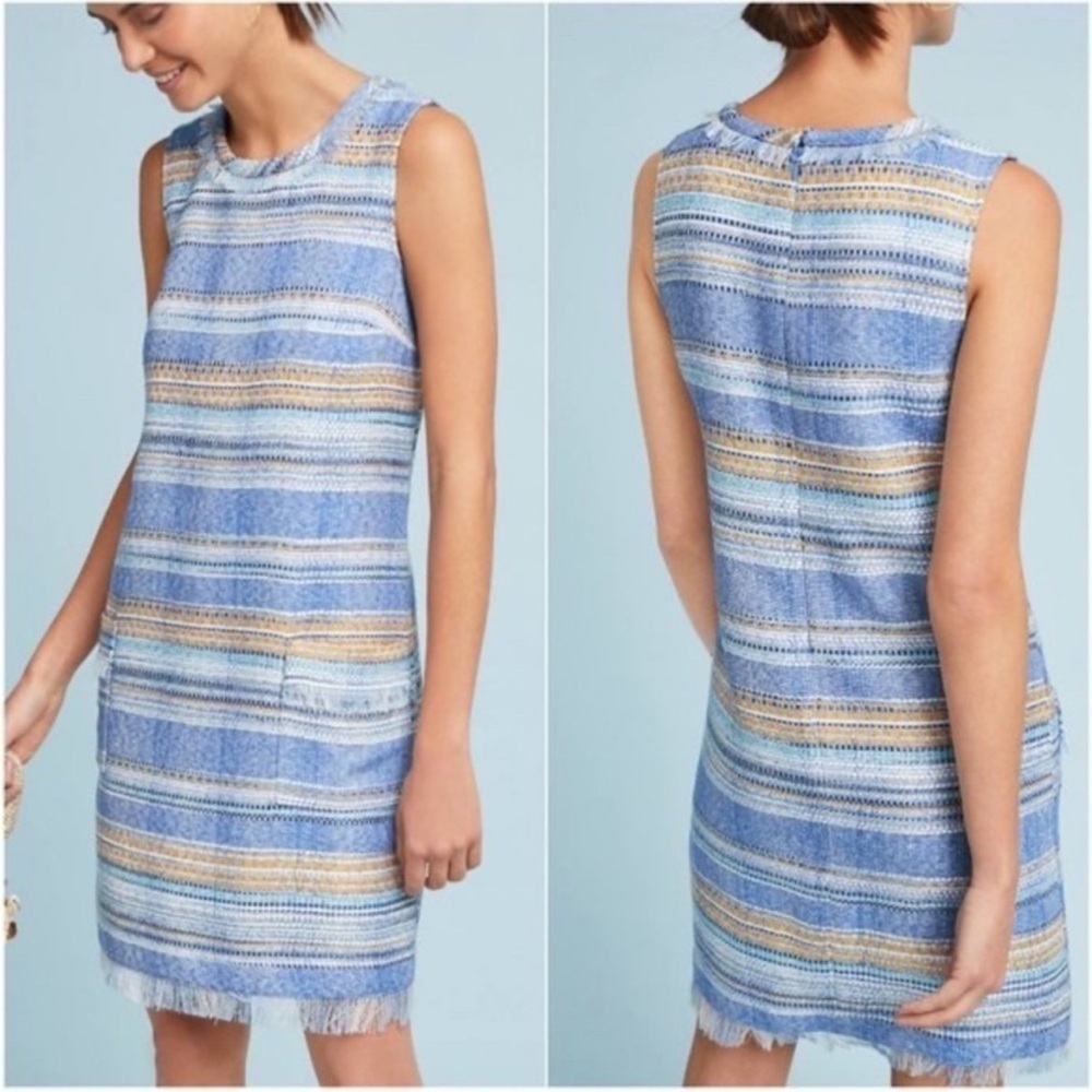 Akemi + Kin Tweed Sleeveless Shift Dress With Pockets and Fringed Trim